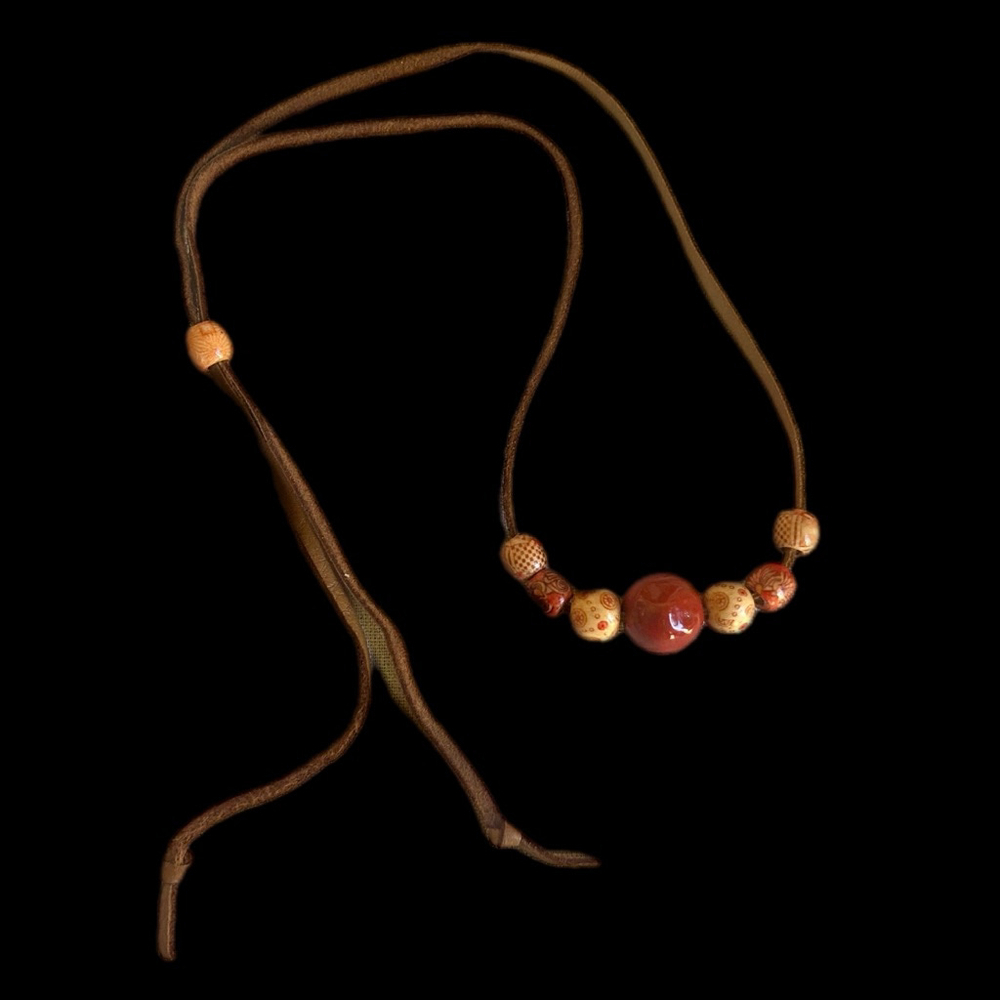 Handmade Bead & Leather Jewelry Set - Necklace, Bracelet, Earrings - Picture 4 of 5
